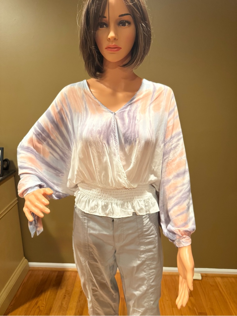 Surf Gypsy Pastel Tie-Dye Surplice Blouse in White, Lavender & Peach